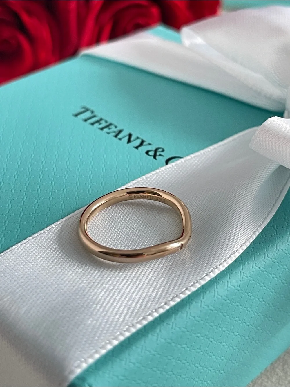 Tiffany & Co Elsa Peretti Curved Band Ring Rose Gold 3 Diamonds Sz 4